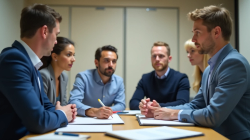 Réunion d'équipe d'analystes financiers discutant des données PMI et des tendances sectorielles