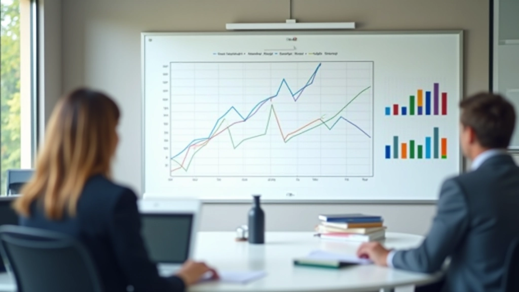 Tableau blanc avec graphiques PMI et notes de tendances économiques, salle de réunion professionnelle